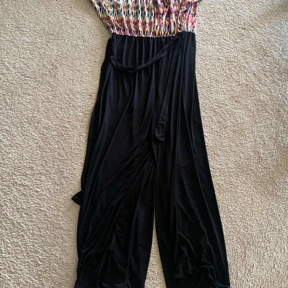 Avenue Colorful Patterned Top with Black Jumpsuit